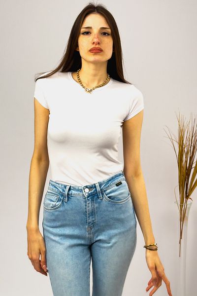 Betimoda Women's Short Sleeve Crew Neck Bodysuit White 1 Piece