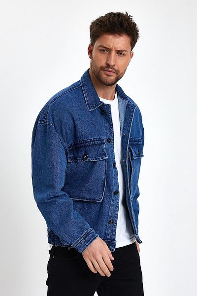 DAMGA JEANS Унисекс яке Streetwise Jean Oversize Casual Comfort, синьо