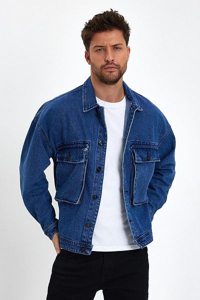 DAMGA JEANS Унисекс яке Streetwise Jean Oversize Casual Comfort, синьо