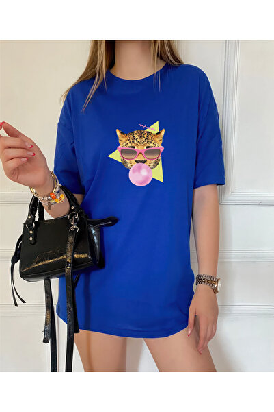 oneagılyazı تي شيرت مطبوع بتصميم نمر غائر كبير الحجم