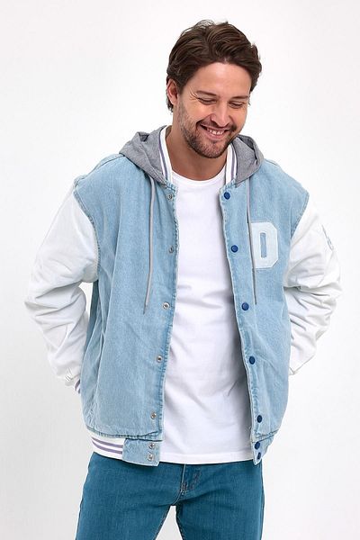 DAMGA JEANS Street Fashion Casual και κομψό τζιν τζιν τζιν μπουφάν Ice Blue για ανδρική καθημερινή χρήση