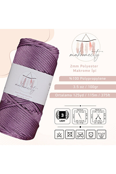 Makromecity Premium 100 Gr Polyester Makrome Ipi Mürdüm 2mm - 120 M Supla Ip Ve Çanta Ipliği