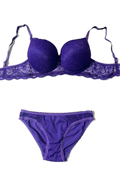 irem içgiyim Purple Lace Bra Set - Padded Support