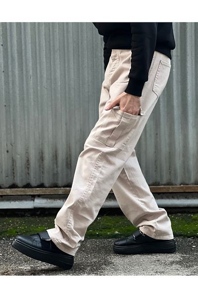 wamoss Baggy Fit Men's Cargo Pocket Denim Pants Baggy Jean
