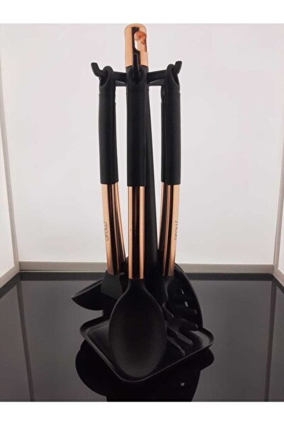 Arow - Dubai 7 Parça Silikon Kepçe Seti Siyah-bakır