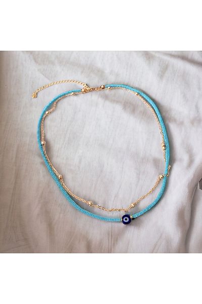 Stoneday Blue Evil Eye Beaded Ball Chain Sand Bead Necklace