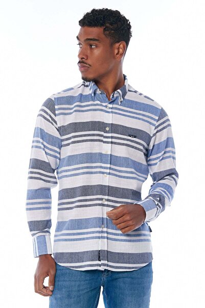 Galvanni Erkek Mavi Gömlek - Kuyet Blue Striped