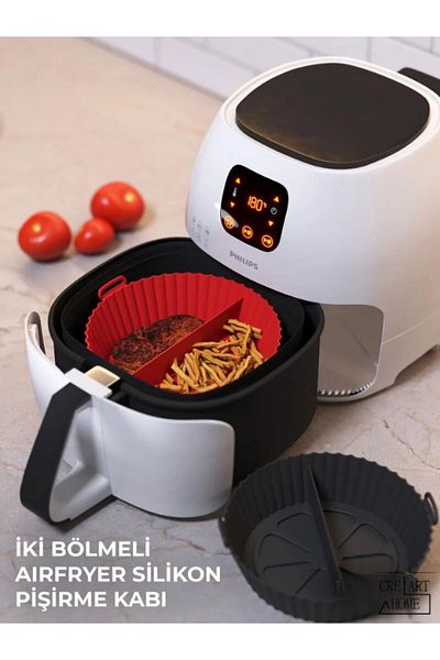 FETHİYE TOPTAN Airfryer 2 Compartment Silicone Cooking Bowl Air Fryer Baking Mold Accessory
