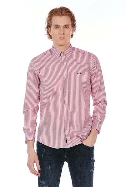 Galvanni Men's Dark Pink Korho Shirt - Dusty Rose Striped