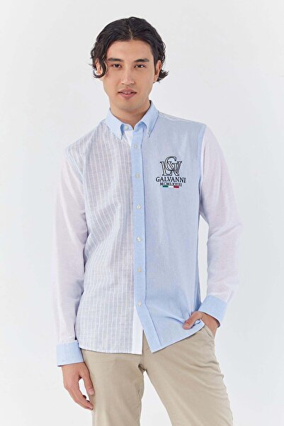 Galvanni Erkek Açık Mavi Gömlek - Akavı Lıght Blue Strıped Multı