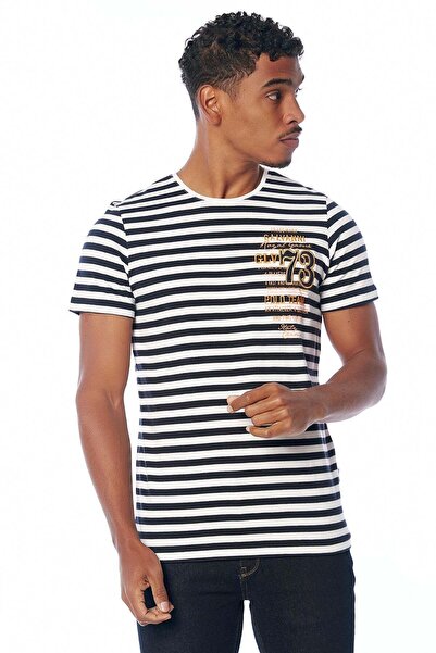 Galvanni Erkek Kırık Beyaz T-shırt - Sılav Off White Striped