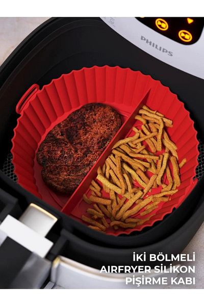 FETHİYE TOPTAN Airfryer 2 Compartment Silicone Cooking Bowl Air Fryer Baking Mold Accessory