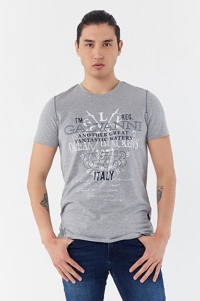 Galvanni Men's Gray Inase Gray Melange T-Shirt