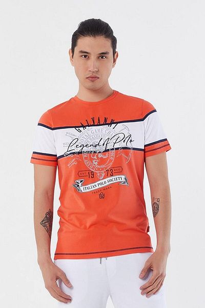 Galvanni Dark Orange Men's T-Shirt - İkas Hot Coral Multi