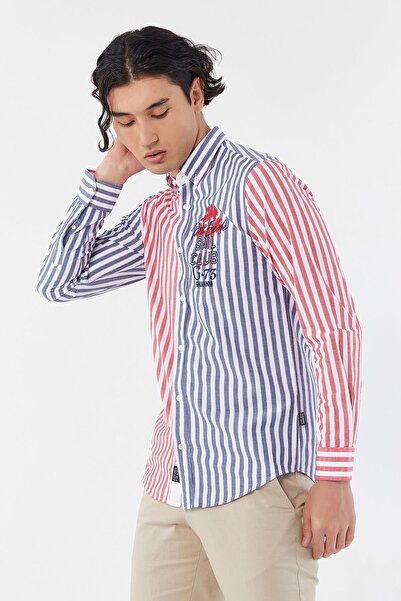 Galvanni Men's Navy Blue Shirt - Yes Navy Striped Multi