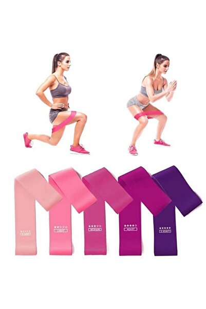 ÇAKABEY Resistant Fitness Pilates Exercise Bands with 5 Different Resistance Levels 90 Cm * 5 Cm