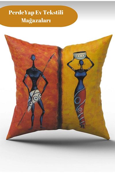 PerdeYap1980 African Ethnic Figured Modern Design Patterned 4-Piece Digital Printed Throw Pillow Cover 43 x 43 Cm 014