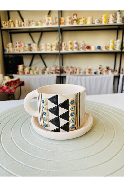 Banuart Mckenzie Nazar Boncuklu El Yapımı Hediyelik Seramik Kahve Fincanı