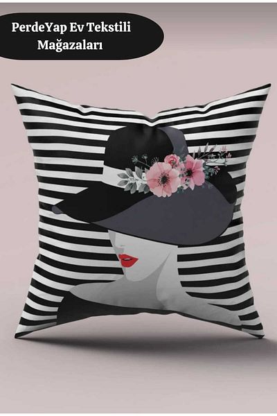 PerdeYap1980 Women And Flowers Patterned 4-Piece Digital Printed Throw Pillow Cover 001