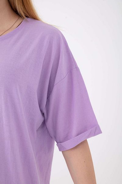 Mad&Calf Women's Basic Unprinted Plain Oversize Loose Loose Cut Double Sleeve T-shirt