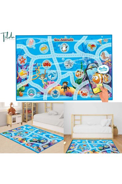 Tilda BSC. & Home Oyun Halısı Deniz Canlıları 150×100 cm Büyük Boy - Mobil Uygulamayla Konuşabilen Oyun Matı - Eğitici