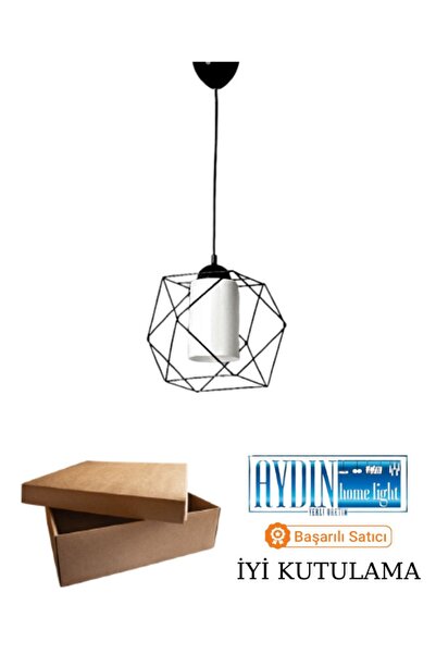 AYDINHOMELİGHT Kare Tekli Beyaz Mikalı Siyah Sarkıt Avize