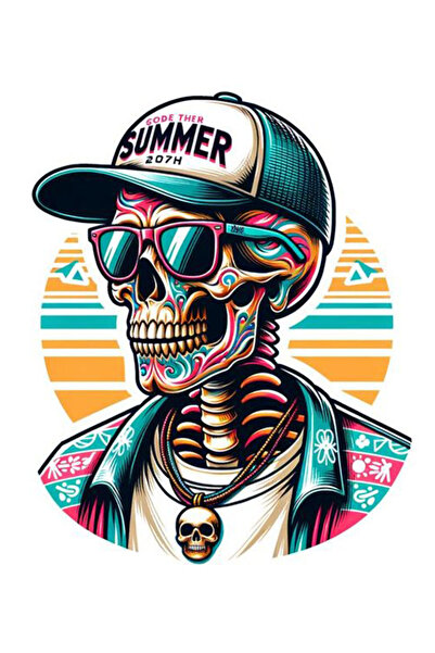 MegaSticker ملصق جمجمة صيفي مقاس 14 × 13 سم - محرك، خوذة، كمبيوتر محمول، سيارة