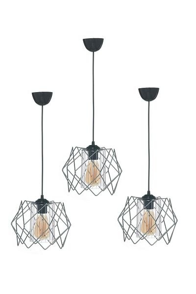 MHK Collection Silver Design Smoked Mica Multi Square Living Room Kitchen Bathroom Bedroom Children's Room Entrance Chandelier (3 PCS)