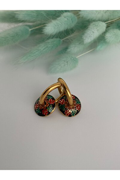 staınless steel Çelik Vintage Siyah Mineli Halka Küpe