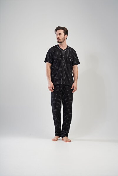 LOUP DORE Men's Short Sleeve Pajama Set - Suprem Combed Cotton, Pocket and Button