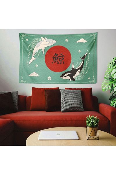 WALLHANG Yin Yang Orca Wall Cloth, Wall Carpet 150cm X 100 Cm, 70x50 Cm