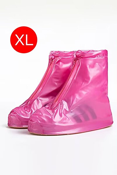 MUJGAN Silikon Yağmur Koruyucu Ayakkabı Kılıfı Kaymaz Su Kir Geçirmez Pembe XL