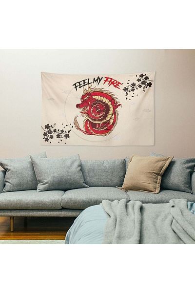 WALLHANG غطاء حائط التنين الأحمر، سجادة حائط 150 × 130 سم