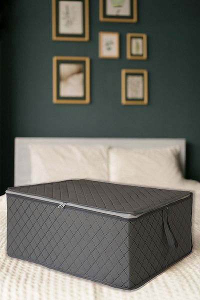 ADARYA HOME Anthracite Quilted Patterned 6 Pieces Large Size Storage Bag - 65x45x22cm
