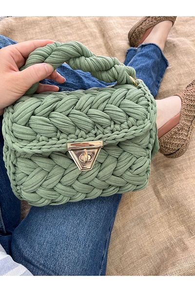CHQEL Women's Peanut Model Handmade Crochet Combed Cotton Thread Bag & Hand, Shoulder and Cross Use Luxury Bag