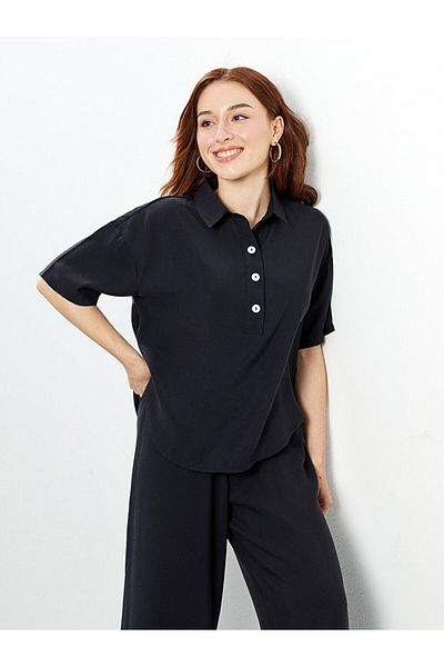 LC Waikiki Lcw Petite Shirt Collar Straight Short Sleeve Women's Blouse