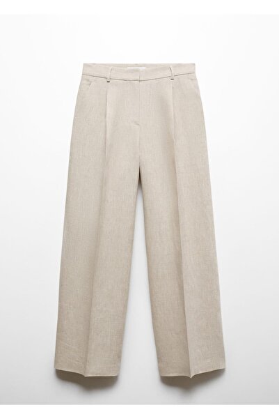 MANGO Woman Düz kesim keten pantolon