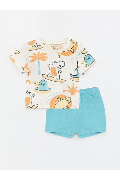 LC Waikiki LCW Crew Neck Printed Baby Boy T-Shirt and Shorts 2 Pieces Set