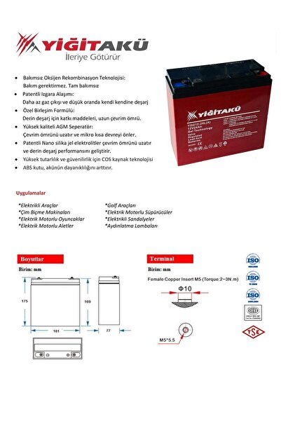 YİĞİT AKÜ 12v 24ah Jel Elektrikli Bisiklet Aküsü 6'lı Set 2025 Üretim