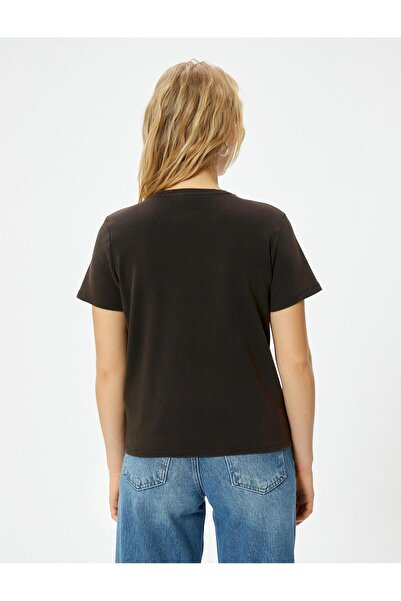 Koton 4sak50129ek 532 Καφέ γυναικείο βαμβακερό μπλουζάκι