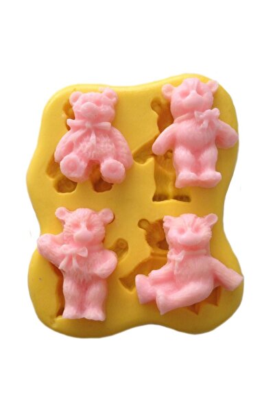 Partivitrini 4 Lü Ayıcık Şeklinde Silikon Pasta ve Seker Hamuru Kalibi 3x3x1 cm