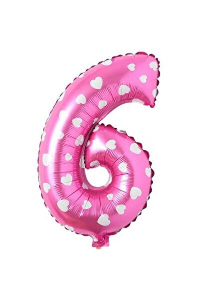Partivitrini 6 Number 16 Inch Pink Heart Foil Balloon 36 Cm