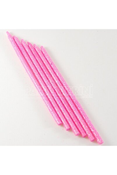 Partivitrini Pembe Renk Simli Uzun Mum Seti 6 Adet