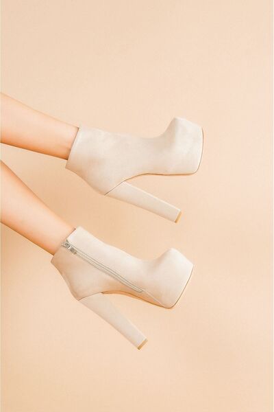 Ayakkabı Ateşi Punta Tan Suede Heeled Women's Boots