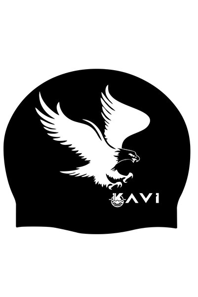 İKAVİ قبعة حمام سباحة من السيليكون بطبعة نسر - أسود