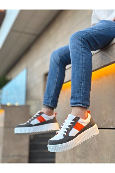 BOA BOA BA0804 - High White Orange Detailed Lace Up Men's Shoes