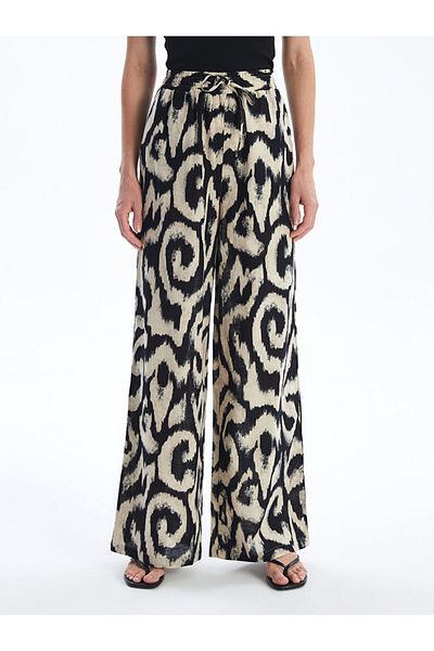 LC Waikiki LCW Women's - Patterned Linen Blend, Elastic Waist Pants