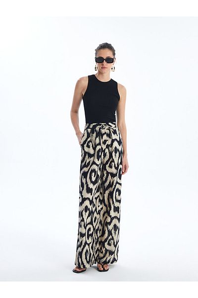 LC Waikiki LCW Women's - Patterned Linen Blend, Elastic Waist Pants