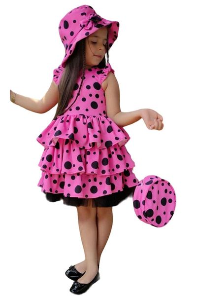 Riccotarz Pink Layered Ruffled and Tulle Spotted Girl's Dress