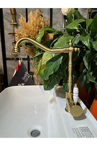 İSAOĞLU YAPI Vintage Zen Design Matte Gold Kitchen Faucet - Sink Luminaire